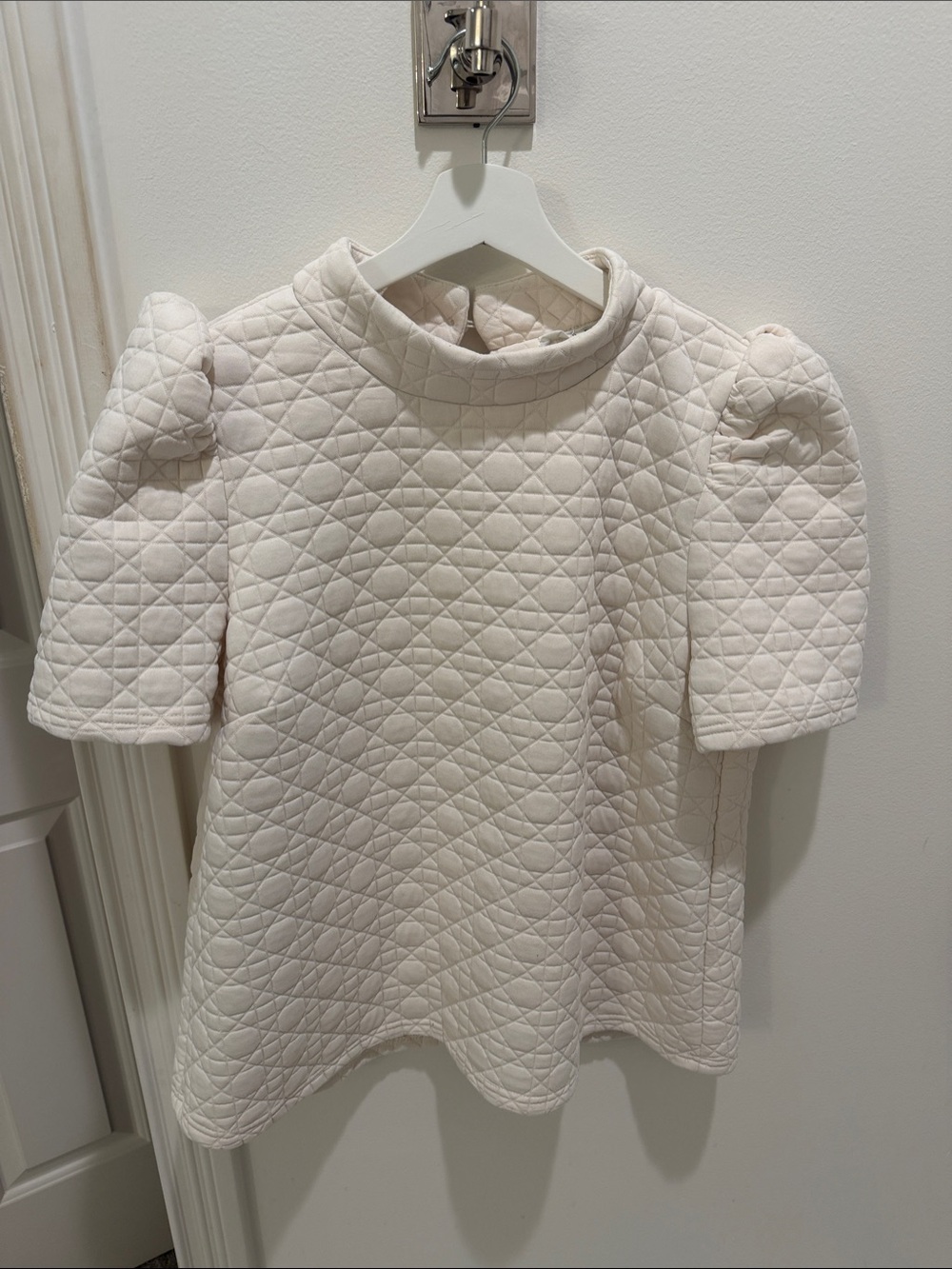 THML Quilted Puff-Sleeve Top in Cream, Size Large